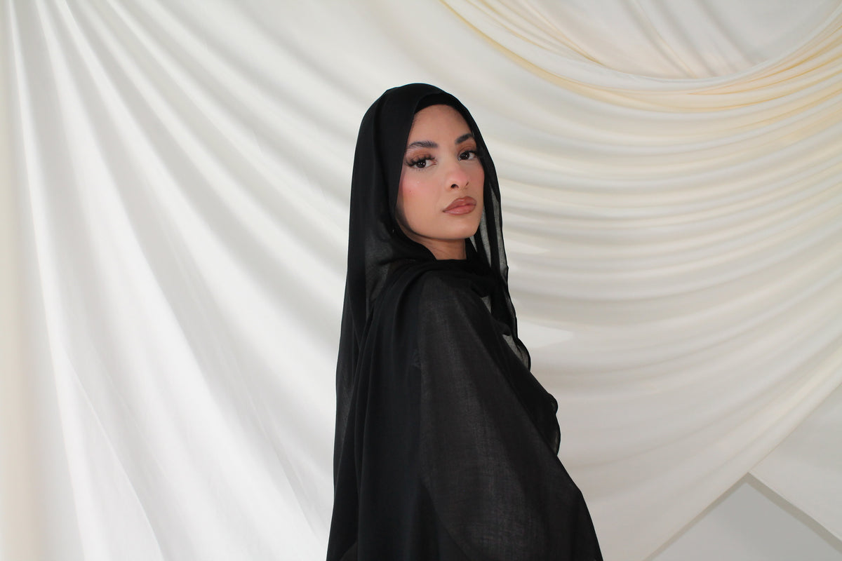 Kohl black modal hijab styling view by BeiCollection