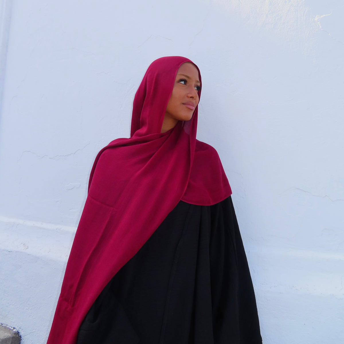 Cherry Red modal hijab styling view by BeiCollection